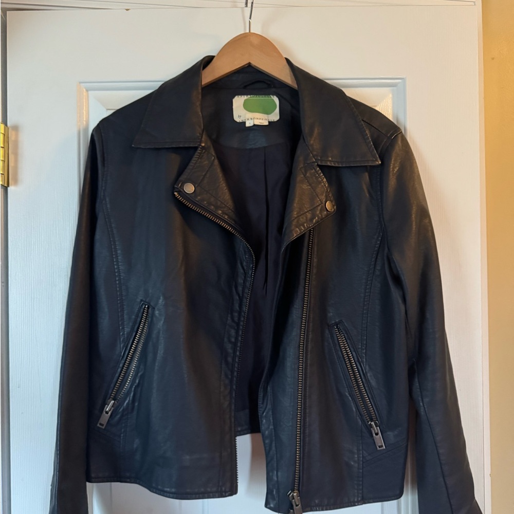 Anthropologie The Saige NAVY Vegan Leather jacket